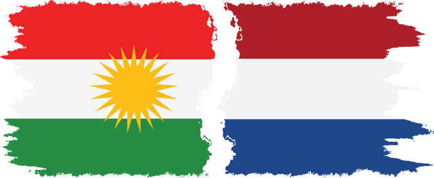 Netherlands and  Kurdistan grunge flags connection, vector