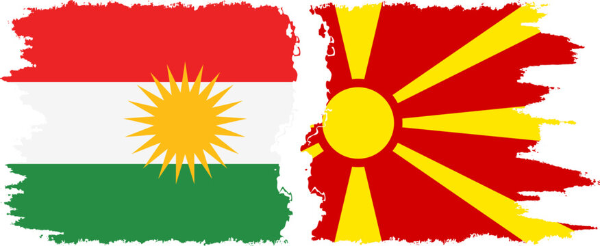 Northern Macedonia and  Kurdistan grunge flags connection, vector