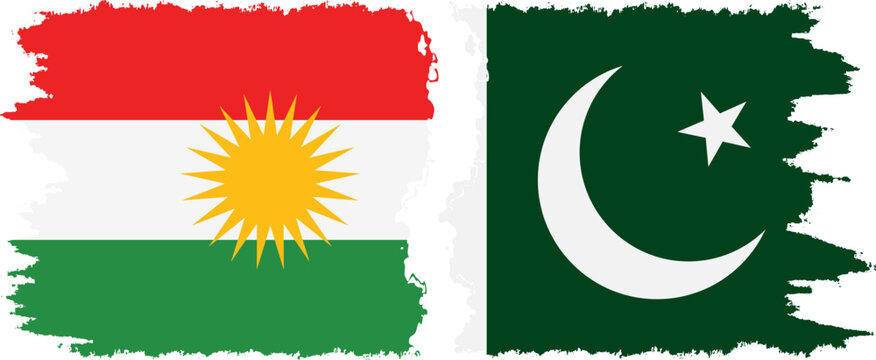 Pakistan and  Kurdistan grunge flags connection, vector