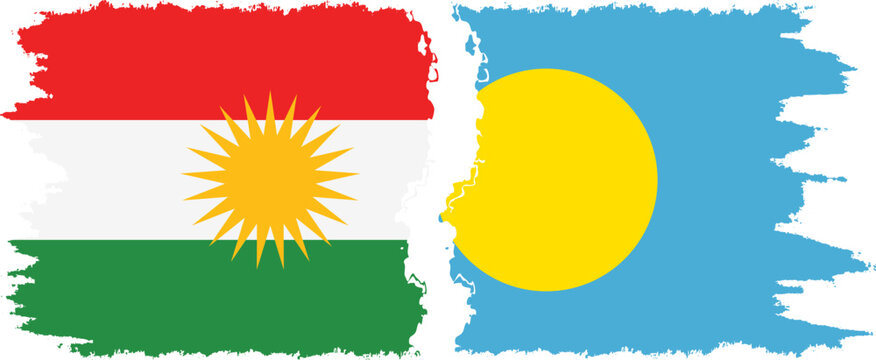 Palau and  Kurdistan grunge flags connection, vector