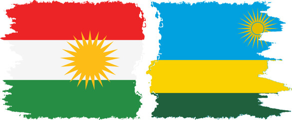 Rwandan and  Kurdistan grunge flags connection, vector