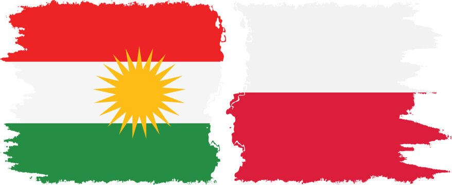 Poland and  Kurdistan grunge flags connection, vector