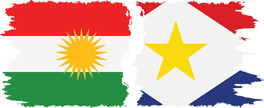 Saba and  Kurdistan grunge flags connection, vector
