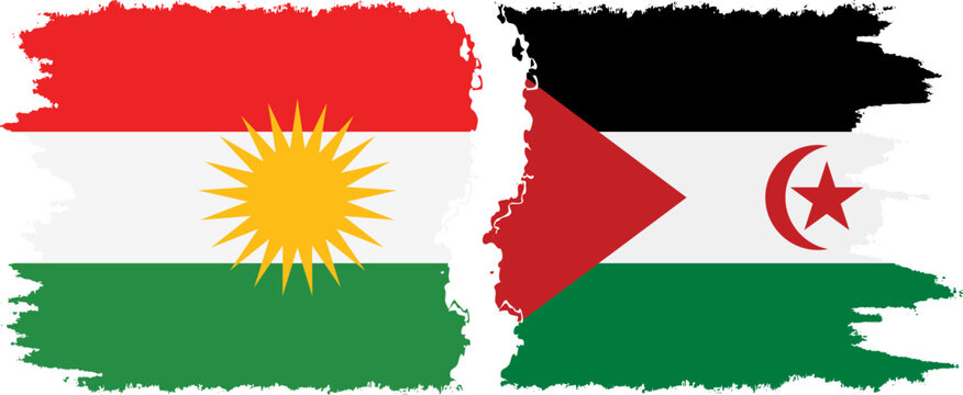 Western Sahara and  Kurdistan grunge flags connection, vector