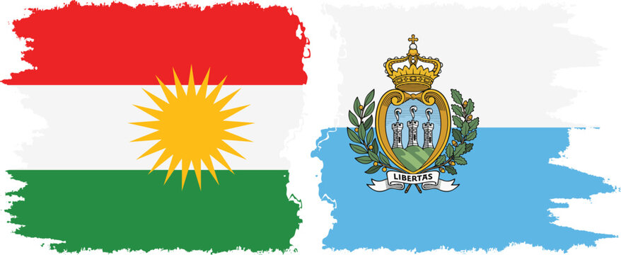 San Marino and  Kurdistan grunge flags connection, vector