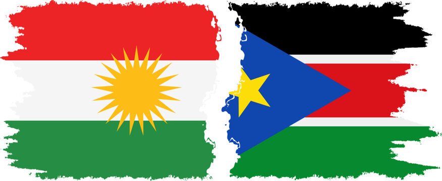 South Sudan and  Kurdistan grunge flags connection, vector