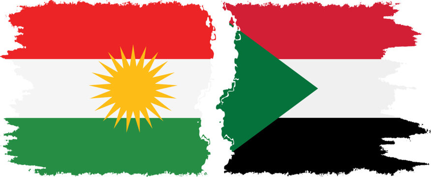 Sudan and  Kurdistan grunge flags connection, vector