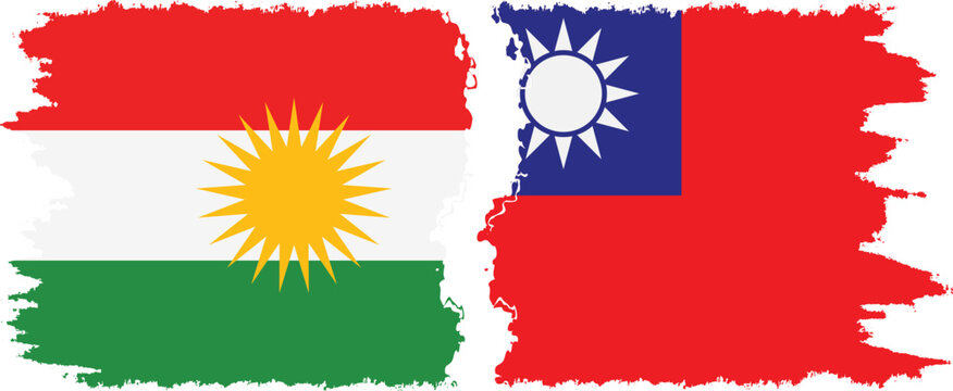 Taiwan and  Kurdistan grunge flags connection, vector