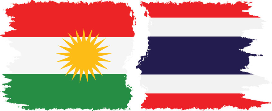 Thailand and  Kurdistan grunge flags connection, vector