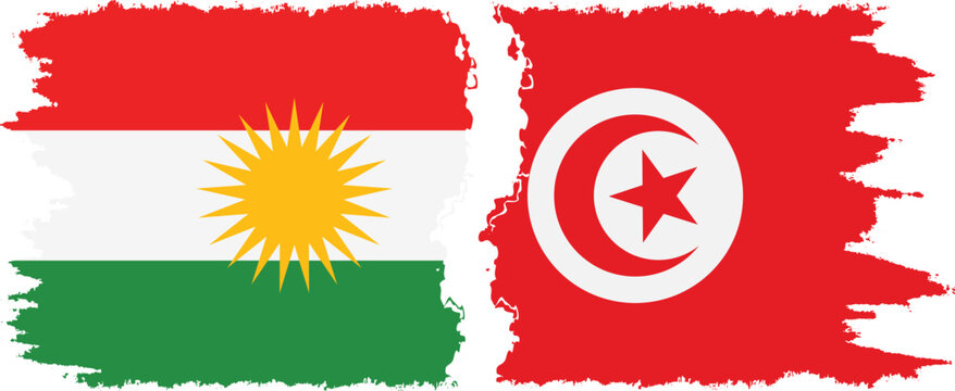 Tunisia and  Kurdistan grunge flags connection, vector