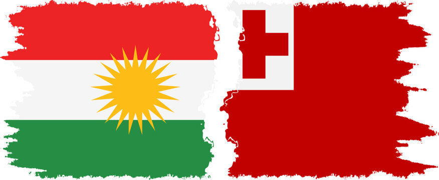 Tonga and  Kurdistan grunge flags connection, vector