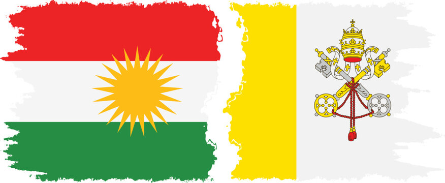 Vatican and  Kurdistan grunge flags connection, vector