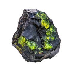 Vivid mineral rock with bright green crystals. transparent background