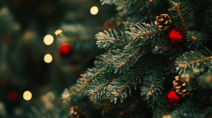 Obraz premium Close-up view of a Christmas tree background