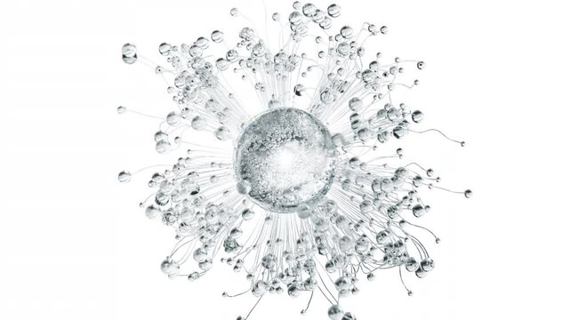 Clear cosmetic serum with liquid bubbles in a 3D abstract background. Hydrating essence gel enriched with collagen molecules. Moisturizing cream or oil for advanced skincare, beauty, and skin health.