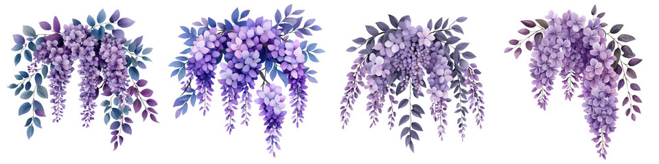 Fototapeta premium Stunning cascading wisteria bush with delicate purple blossoms in a style Ideal for floral botanical and nature inspired designs backdrops and wallpapers