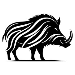 Fototapeta premium Abstract minimalist black and white boar silhouette created with bold lines, modern artistic design on plain background, perfect for contemporary minimalist artwork