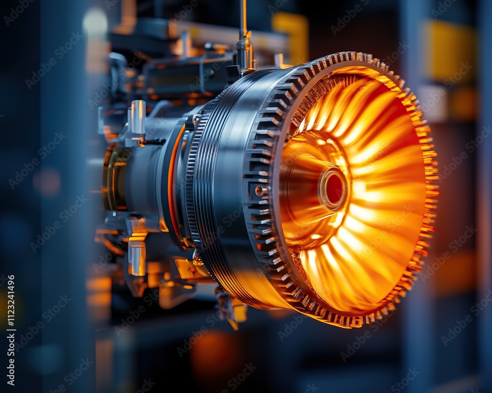 Aufkleber a detailed view of a jet engine showcasing intricate mechanical designs and glowing components, symb