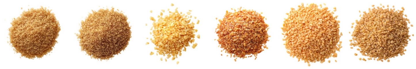 Assorted Brown Sugar Granules Crystallized Texture Food Ingredient on transparent background