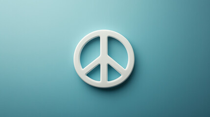 Minimalistic three-dimensional peace symbol on teal with copy space
