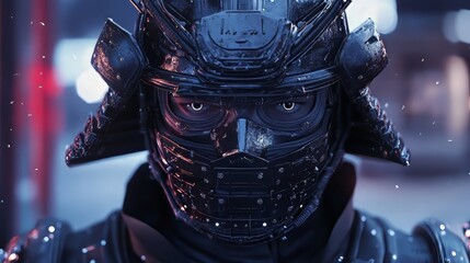 A close-up look at a traditional and futuristic cyberpunk samurai ninja. ai generated image. anime wallpaper. Ultra realistic. Photorealistic