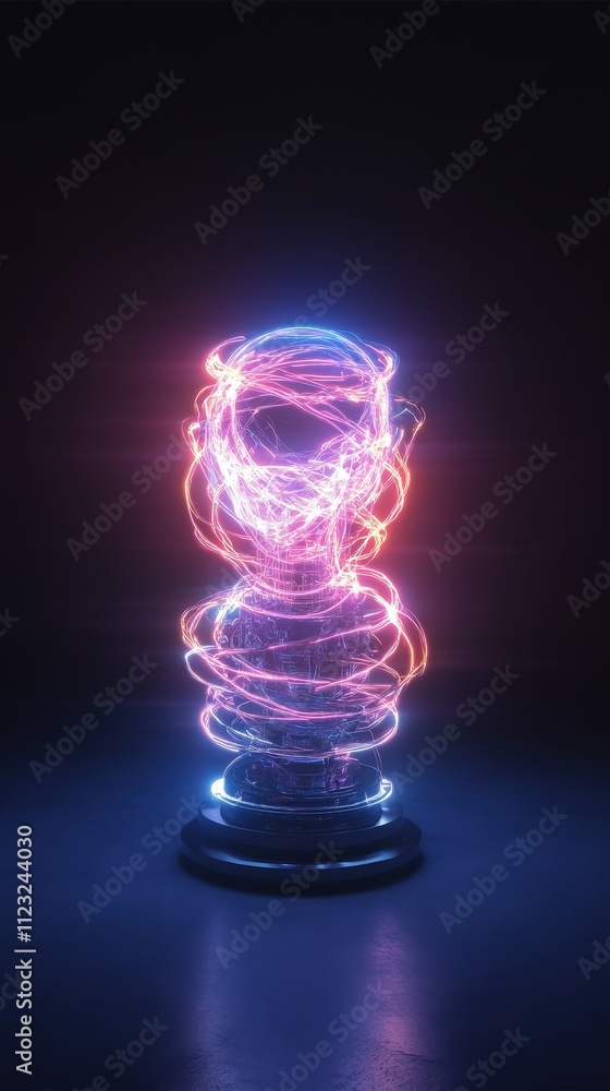 Poster a glowing, abstract figure surrounded by vibrant electric arcs, creating a futuristic and dynamic vi