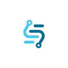 S Letter with Dual Circuit Node and Stacked Code Line Logo Design Vector