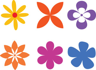 Colorful Minimalist Flower Icons Set. Simple and Stylish Floral Shapes for Design.