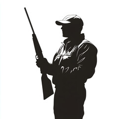 Silhouette of a hunter with a shotgun, isolated on a white background