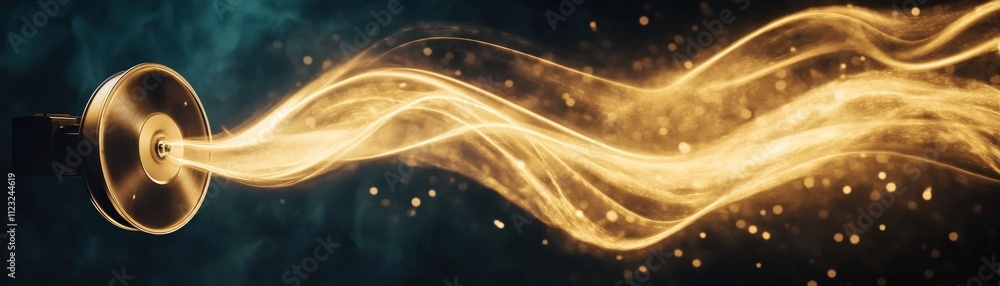 Aufkleber a vibrant, swirling stream of golden light emerges from a circular source, creating a dynamic visual