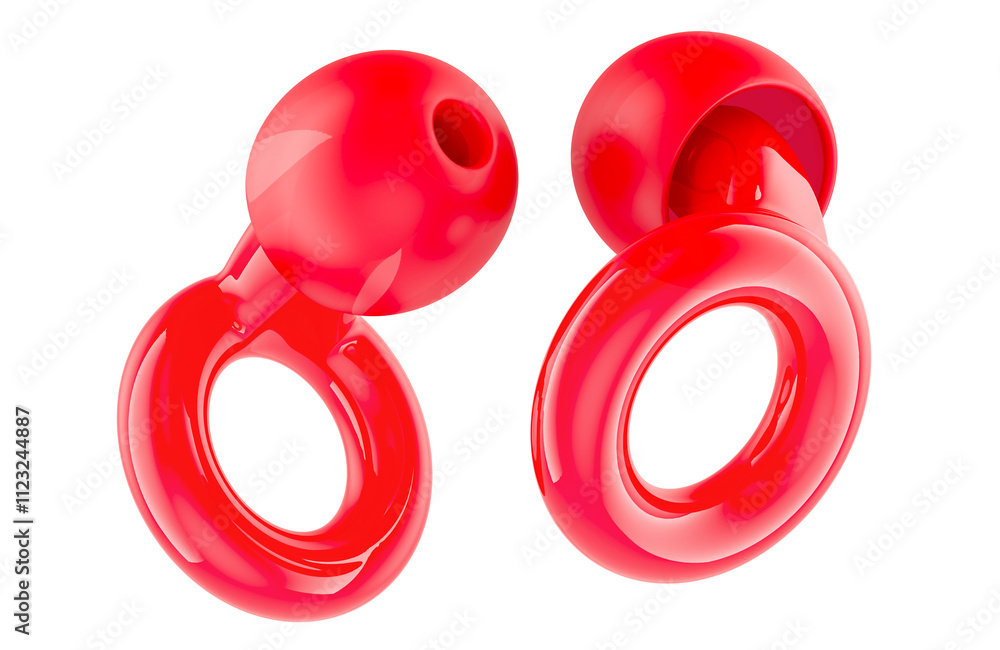 Poster red loop earplugs, 3d rendering isolated on transparent background