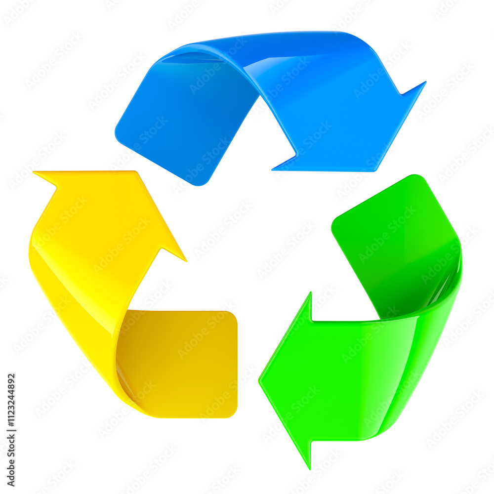 Poster recycling symbol with colored arrows. 3d rendering isolated on transparent background