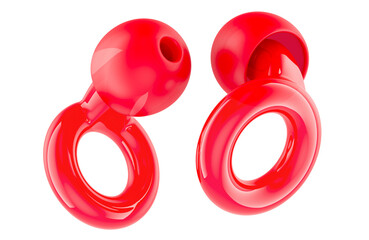 Red Loop Earplugs, 3D rendering isolated on transparent background
