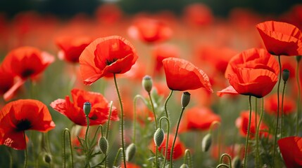 Naklejka premium Vibrant Red Poppies in a Summer Field