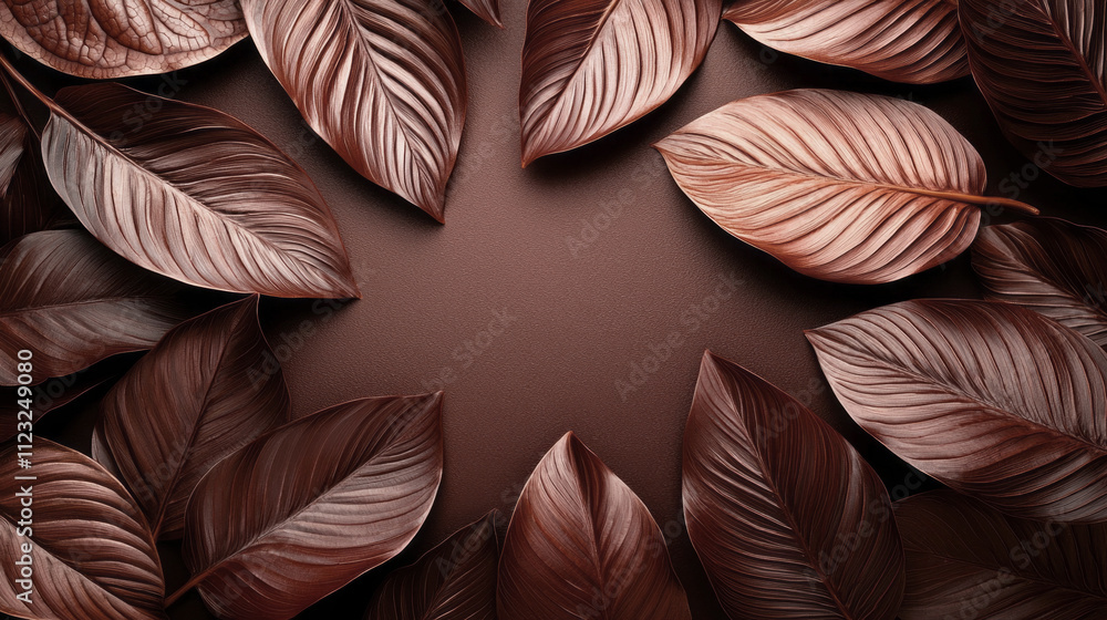 Poster elegantly placed mocha-colored leaves form a harmonious display, enhancing home decor with their org