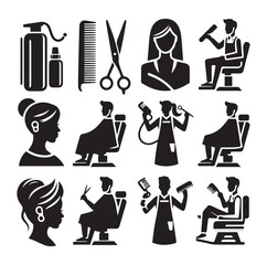 barber icon set silhouette vector illustration