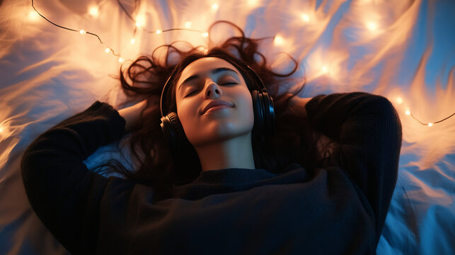 Person relaxing with headphones on, enjoying a moment of solitude and personal entertainment, embracing the power of music to rejuvenate and escape from daily stress