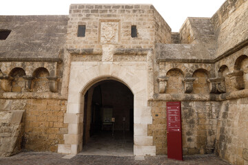 Fototapeta premium Entrance to the Castello Normanno-Svevo (The Norman-Swabian Castle) in Bari, Italy, region Puglia
