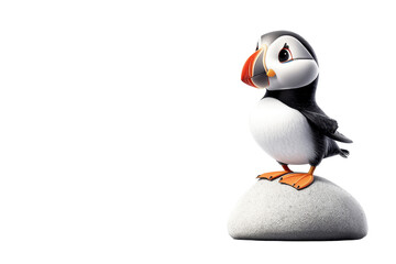 Fototapeta premium A charming puffin perched on a rock, showcasing its colorful beak and lively personality. transparent background.