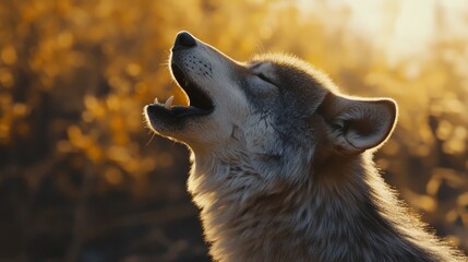 Naklejka premium Wolf howling at the moon. wolf wallpaper. Ultra realistic. Photorealistic hypermaximalist hyper realistic fine detail