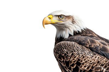 Obraz premium A stunning close-up of a majestic bald eagle, showcasing its fierce gaze and beautiful feathers. transparent background.