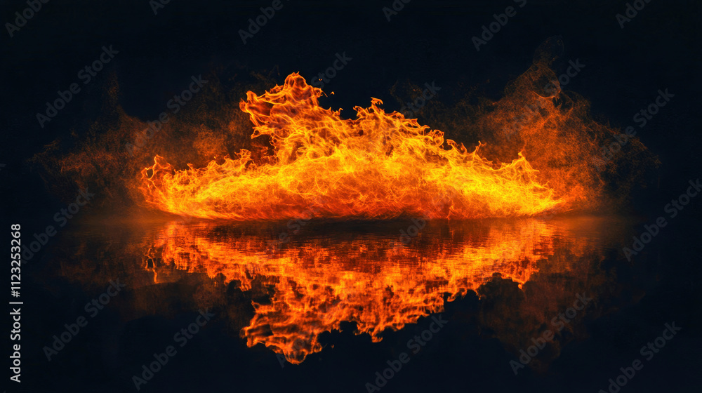 Poster flames reflecting on water create a stunning visual display of light and color at night. generative 