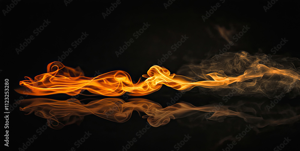 Poster colorful flames and wisps of smoke create artistic patterns against a dark background. generative ai