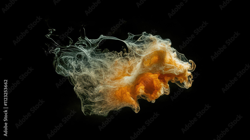 Poster Colorful swirling liquid mix creating a dynamic abstract shape on a black background. Generative AI