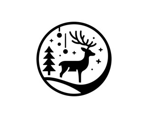Fototapeta premium Christmas Deer Vector Logo Design Illustration. Merry Christmas