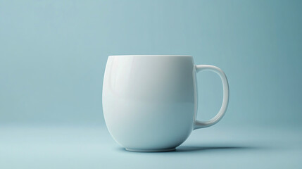 Obraz premium Front view of a white ceramic mug, showcasing its smooth texture and minimalist design, perfect for product presentations or mockups