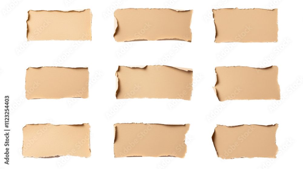 Poster set of torn paper strips arranged creatively for graphic design and content use. transparent backgro