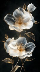Elegant black background with soft golden floral illustrations, perfect for luxurious and high-end branding or design projects