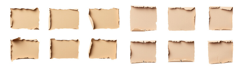 Set of vintage torn paper pieces for creative design and artistic projects. transparent background.