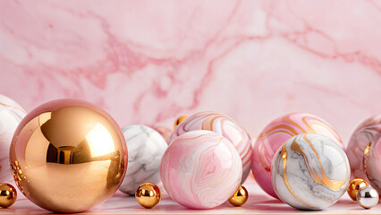 colorful marble balls on pink background